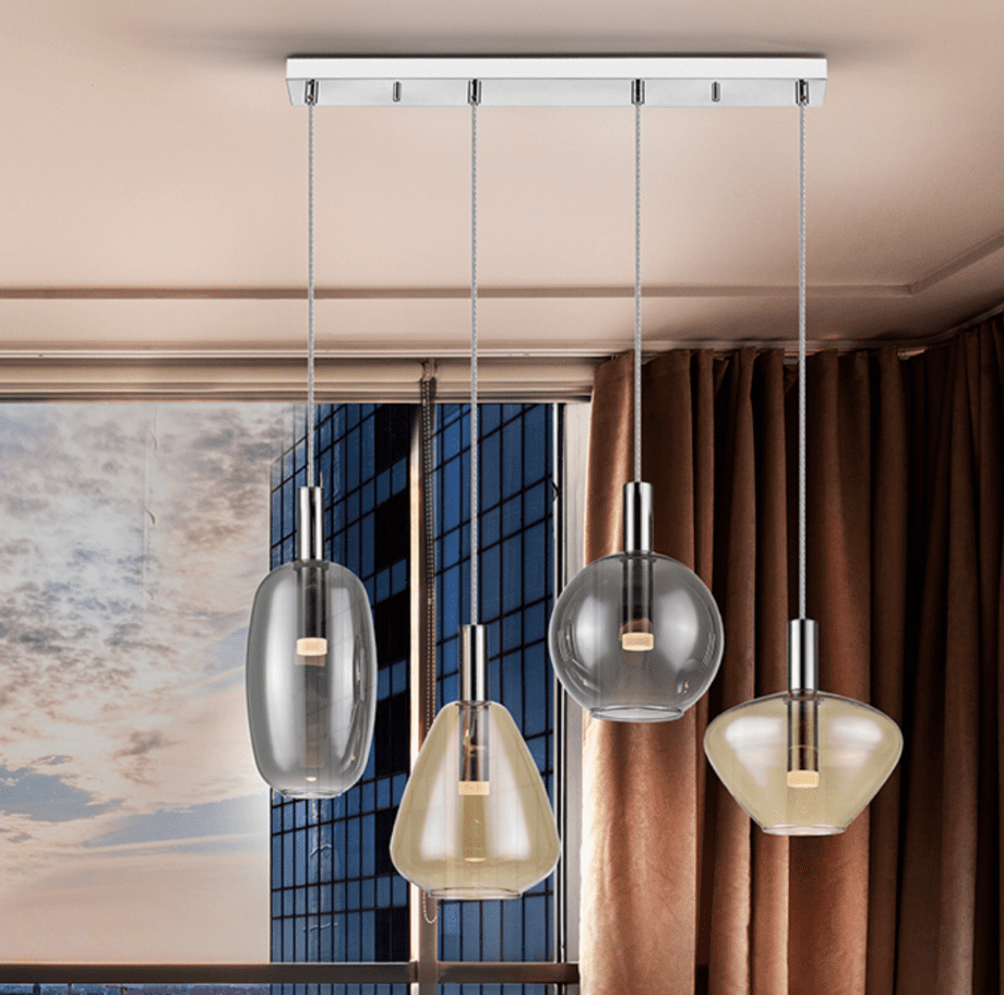 Lámpara NARA en línea cromo con 4 tulipas de 20W Led I3 Iluminación