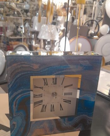 Reloj mesa cuadrado con espejo y tonos marrones y azules ROMIMEX