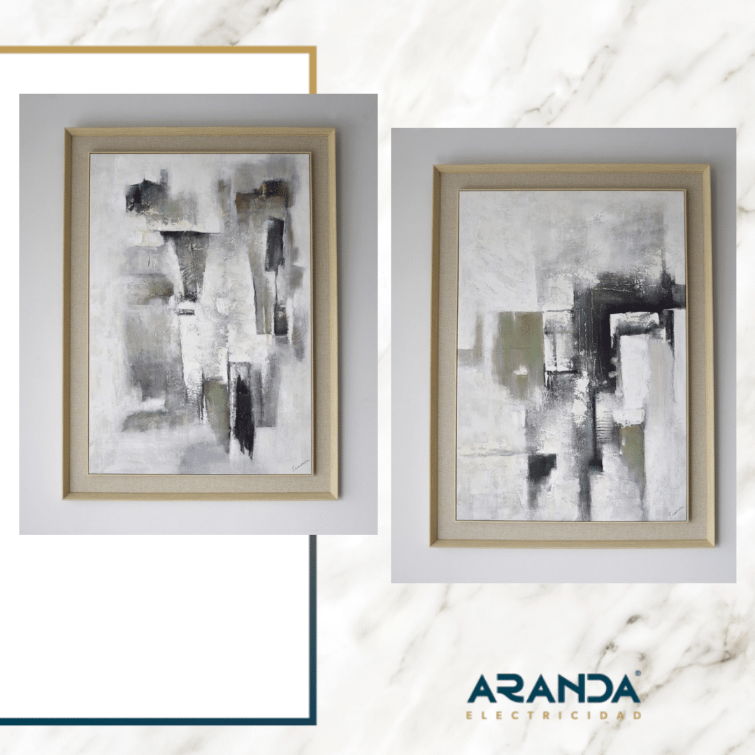 SET dos cuadros TEXTURA 1 + 2 verde negro con marco lino VP Interiorismo