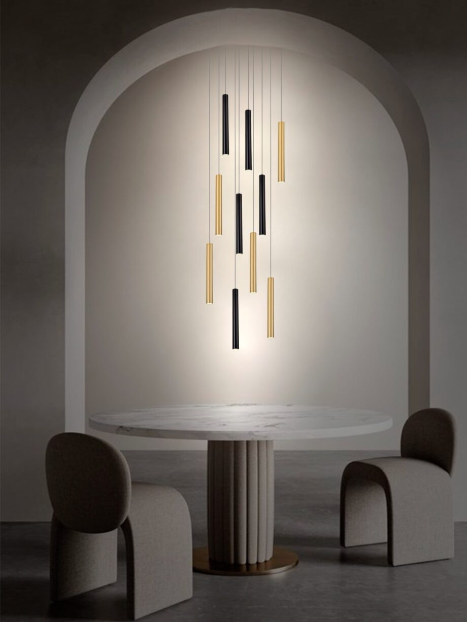 Lámpara de 10 cilindros negros y dorados estrechos Led Silvioss