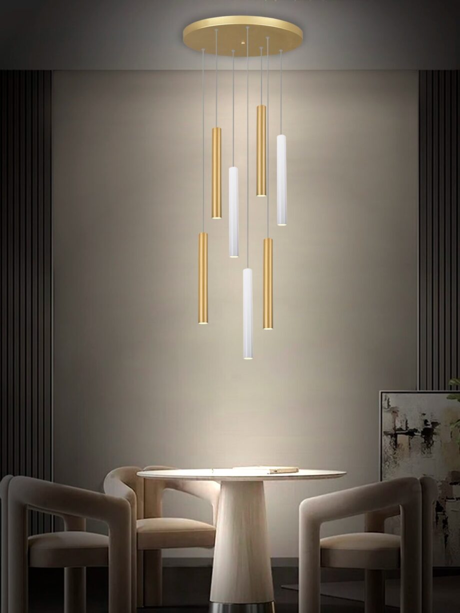 Lámpara de 7 cilindros blancos y dorados estrechos Led Silvioss