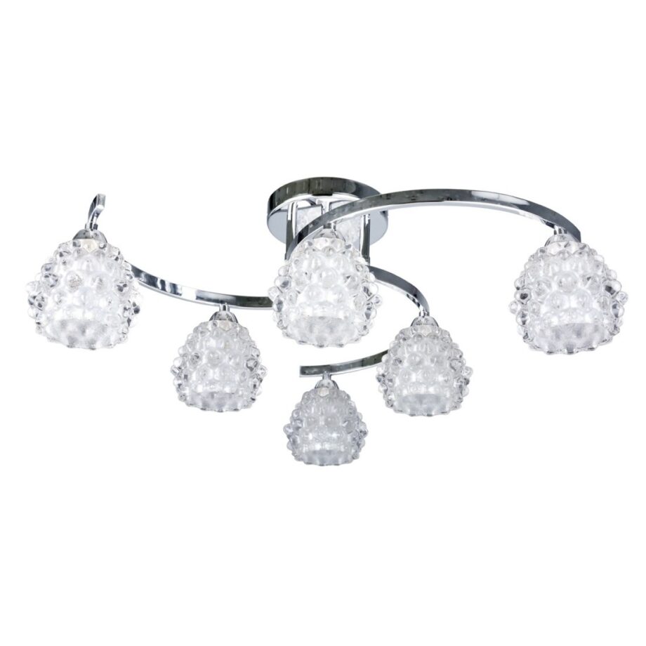 Lámpara semiplafón cromo de 6 tulipas de cristal Salamandra Luz