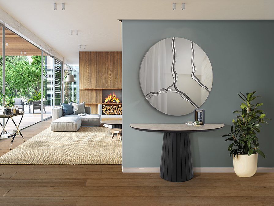 Consola KORIA negra con tapa acabado piedra mate Schuller