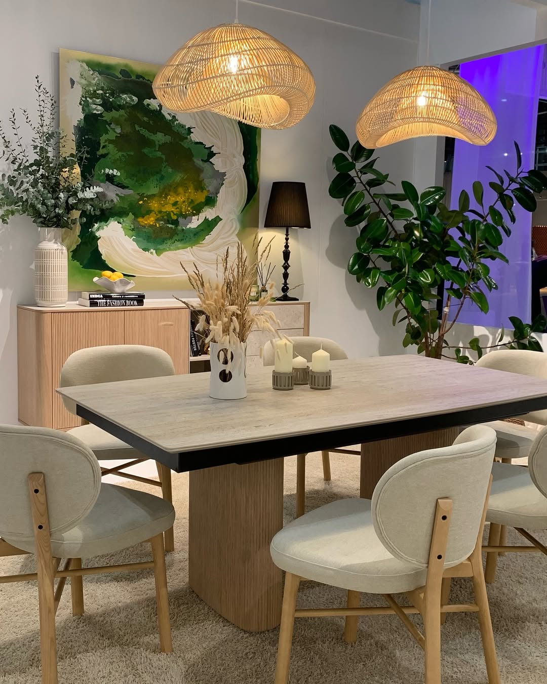 Lámpara SABAH ratán blanco patinado Schuller