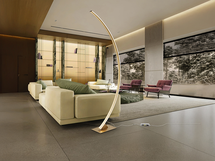 Lámpara de pie ARCUS 56W Led oro cepillado regulable Schuller