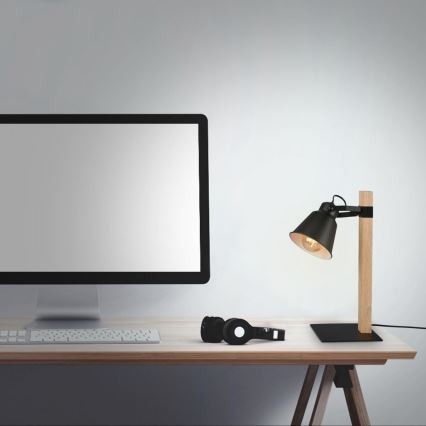 Lámpara sobremesa TALE de madera y negro orientable Briloner