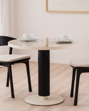 Mesa de comedor redonda CAFE cerámica con madera fresno VP Interiorismo