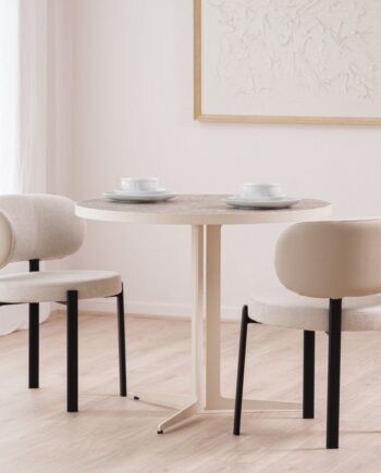 Mesa de comedor redonda CAFE cerámica terrazo y metal beige VP Interiorismo