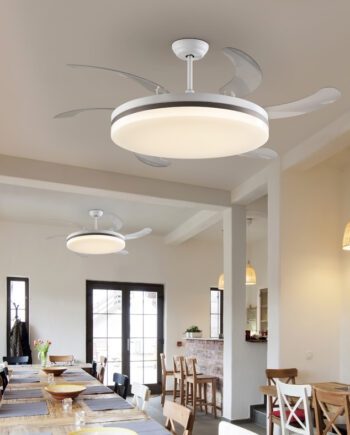 Ventilador VENTO MAXI blanco con aro bronce de aspas retráctiles con 70w Led CCT Dimable Schuller.