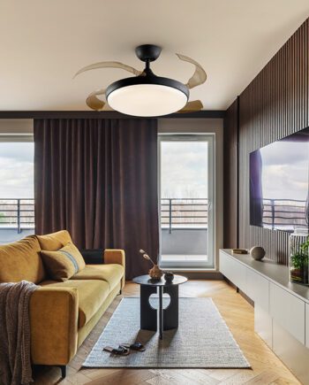 Ventilador VENTURI Negro de aspas retráctiles 36w Led CCT Dimable Schuller