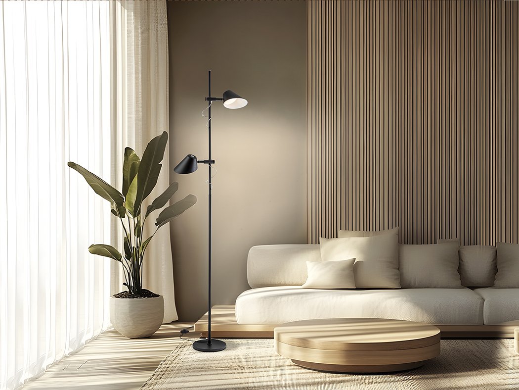 Lámpara de pie salón ESINO negro 20W Led táctil y dimable Schuller