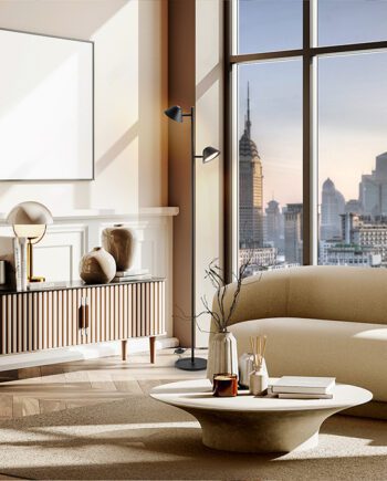 Lámpara de pie TAROS negro 20W Led táctil y mando distancia dimable Schuller