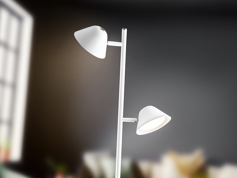 Lámpara de pie TAROS blanco 20W Led táctil y mando distancia dimable Schuller