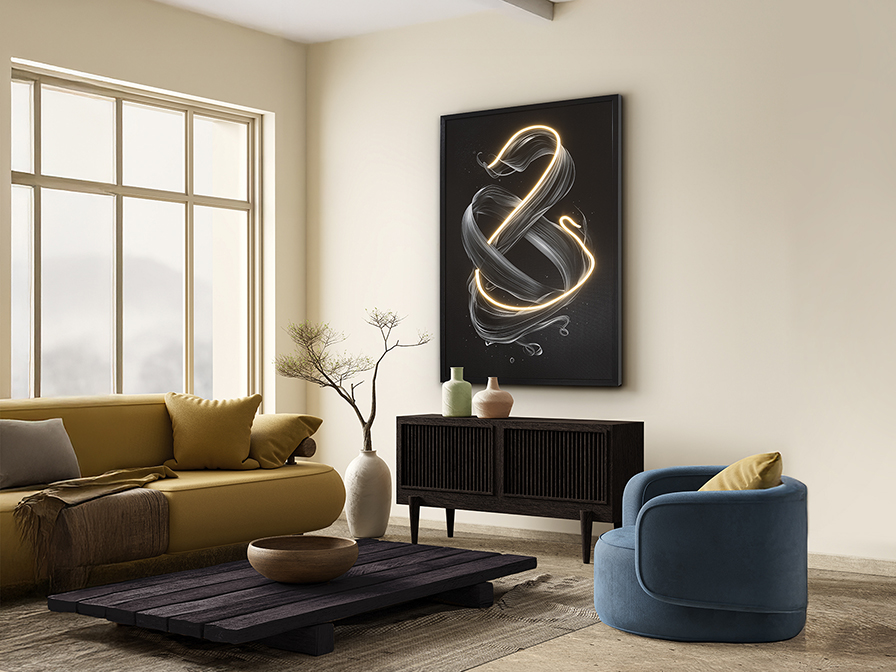 CINETIC - Lienzo impreso sobre tabla y con marco negro con 24W Led Schuller