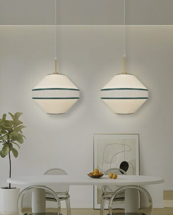 Lámpara de pantalla PREMIUM diseño geométrico beige y piedra con vivos verdes Silvioss