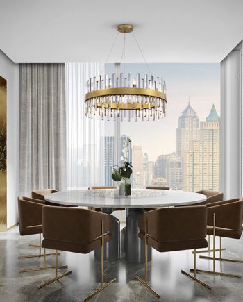 Lámpara GRACE redonda grande oro y cristal con 18 bombillas G9 Led Schuller