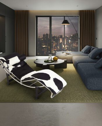 Sillón Chaise Longue LECO con estructura cromo y tapizado en piel vaca blanco y negro Schuller