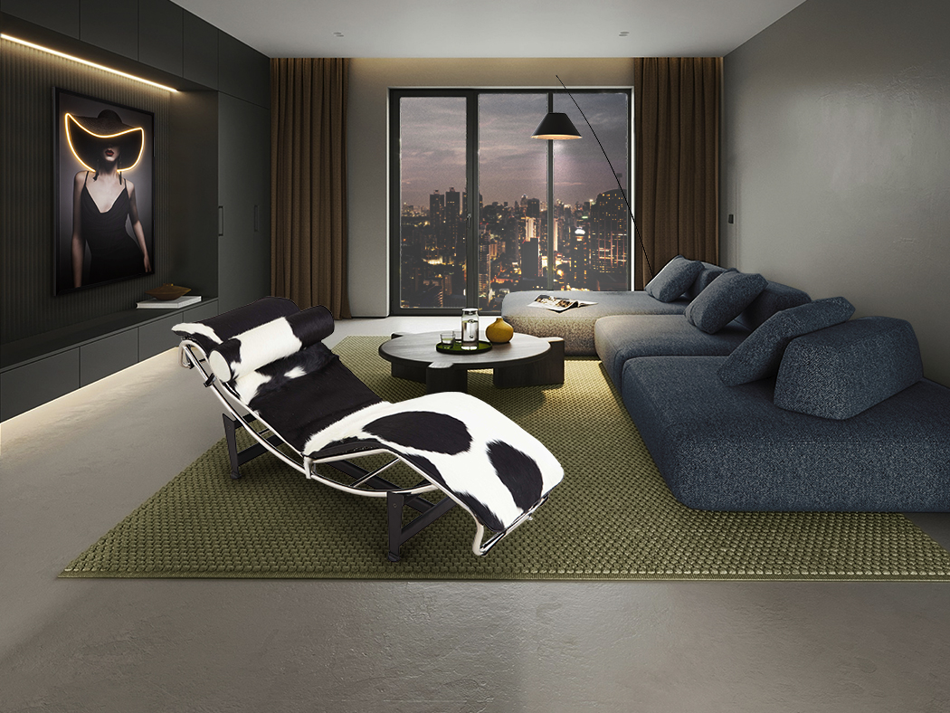 Sillón Chaise Longue LECO con estructura cromo y tapizado en piel vaca blanco y negro Schuller