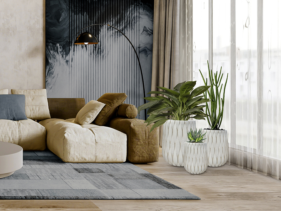 JAZMIN - Set 3 maceteros beige en fibra vidrio y resina Schuller