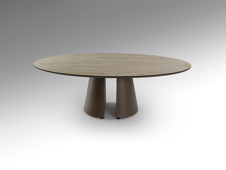 Mesa de centro SAMARA oval marrón óxido con tapa travertino Schuller