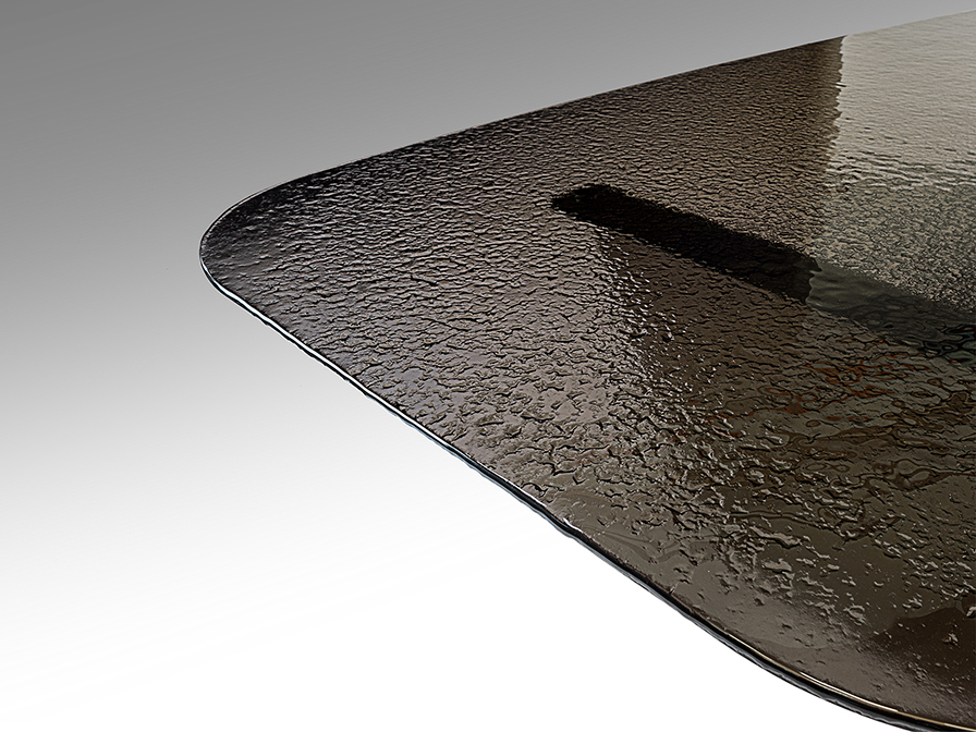 Mesa de comedor GENESIS rectangular tapa cristal con pie metal bronce envejecido Schuller