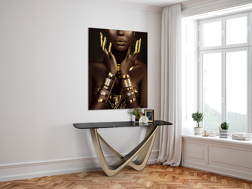 Consola GENESIS tapa cristal con pie metal bronce envejecido Schuller