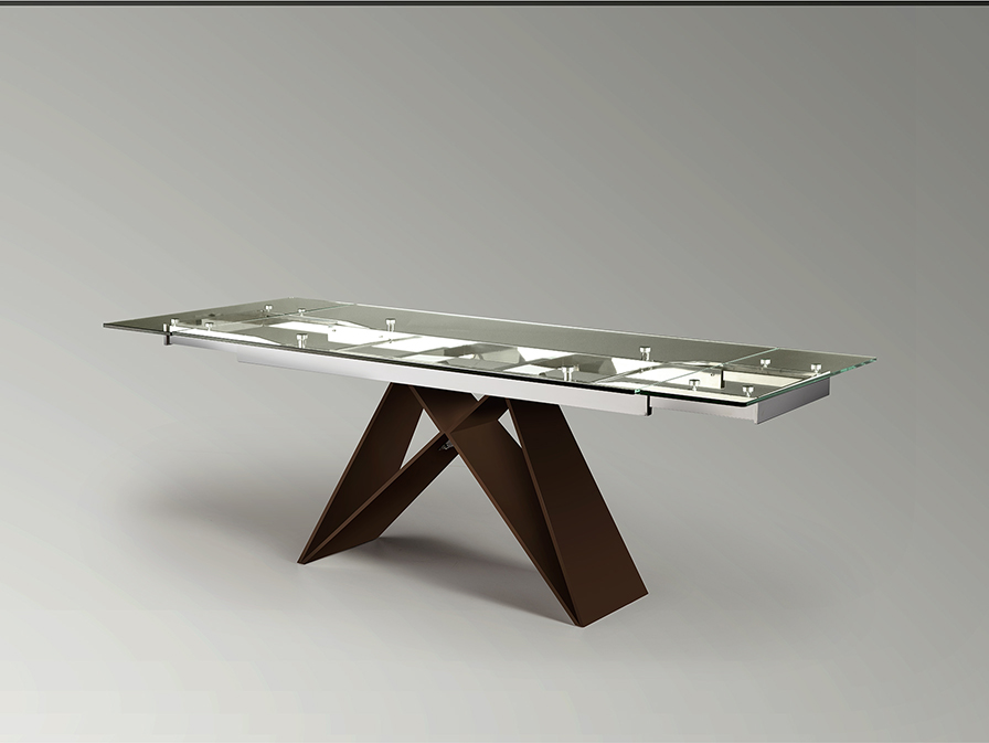 Mesa de comedor MIKA extensible de cristal y marrón óxido oscuro Schuller