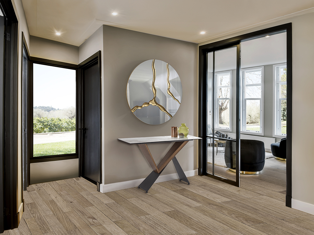 Consola NOA metálica negra con tapa porcelánica marmol brillo Schuller