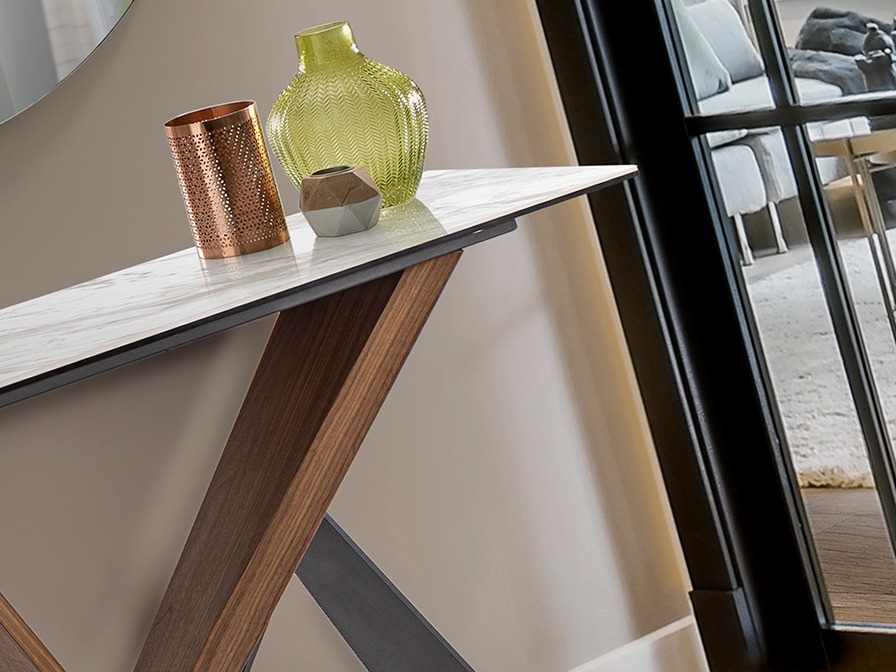 Consola NOA metálica negra con tapa porcelánica marmol brillo Schuller