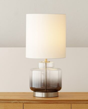 Lámpara sobremesa TEA vidrio ahumado degradado VP Interiorismo, pantalla lino blanco