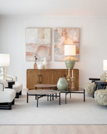 SET 3 Mesas de centro SAND nogal, cristal y cerámica con patas metal VP Interiorismo