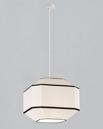 BAUHAUS: Lámpara de pantalla de algodón lino beige vivos negro y cable blanco 45cm ACB Iluminación.