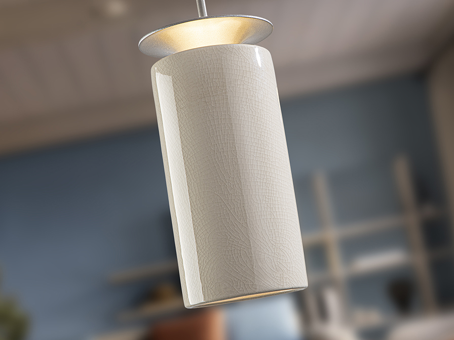 Lámpara en línea ALFARA gris claro con 5 colgantes cerámica crema 40w Led Schuller