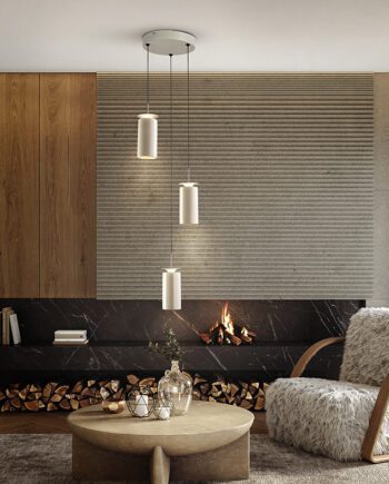 Lámpara redonda ALFARA gris claro con 3 colgantes cerámica crema 24w Led Schuller