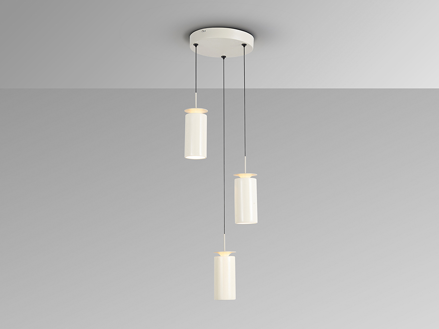 Lámpara redonda ALFARA gris claro con 3 colgantes cerámica crema 24w Led Schuller