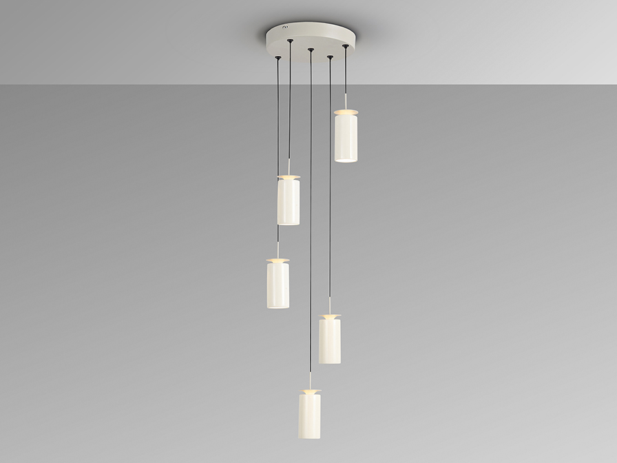 Lámpara redonda ALFARA gris claro con 5 colgantes cerámica crema 40w Led Schuller