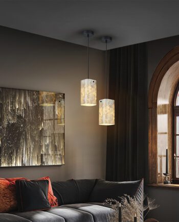 Lámpara colgante NAKAR negro con tulipa nácar bombilla Led E14 Schuller