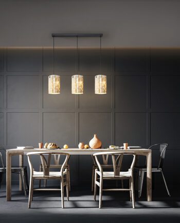 Lámpara en línea NAKAR negra con 3 tulipas nácar bombilla Led E14 Schuller