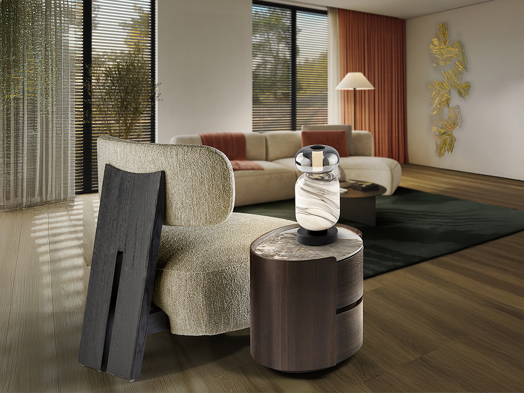 Sobremesa BIANCA negra con tulipa cristal veteada y smoke 10w Led Schuller