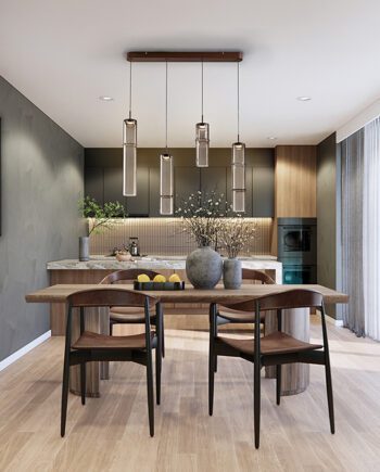 Lámpara en línea CAÑAS marrón bronce con 4 tulipas cristal 14w Led Schuller