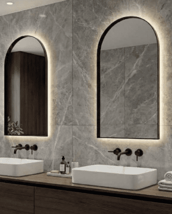 Espejo GIORGIA semi ovalado con marco negro con 46W Led luz cálida Acb Iluminación
